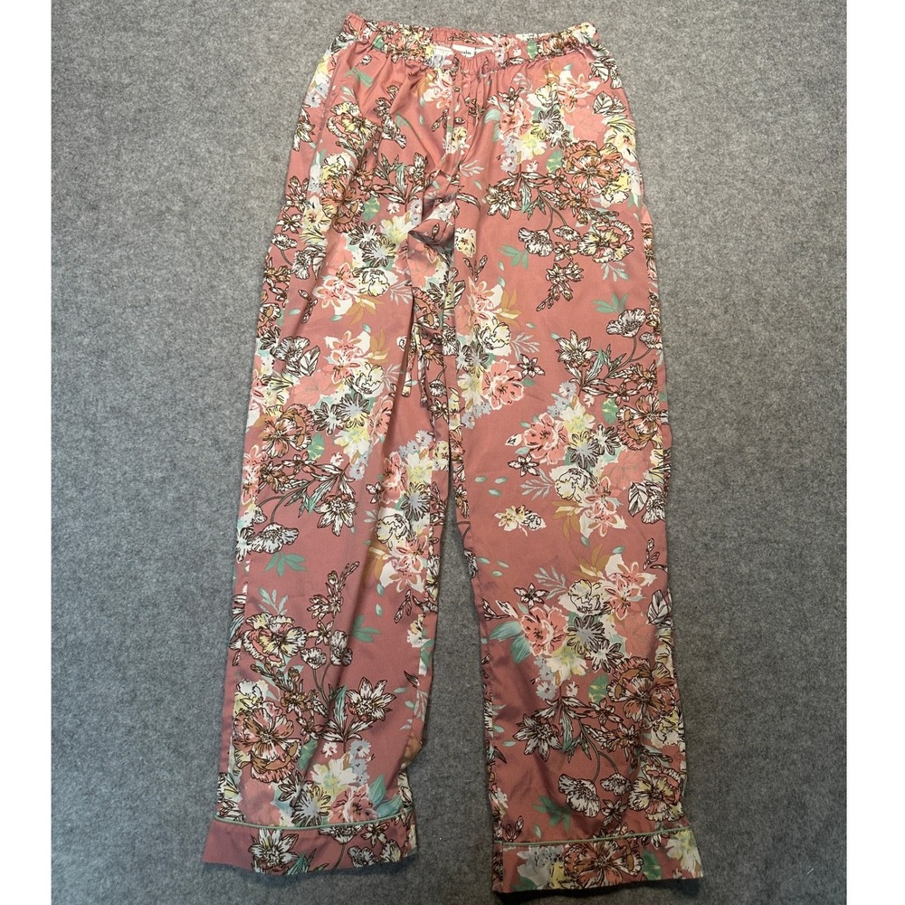 Cupcakes and Cashmere Floral Pajama Pants Small Pink Woven Elastic Waist